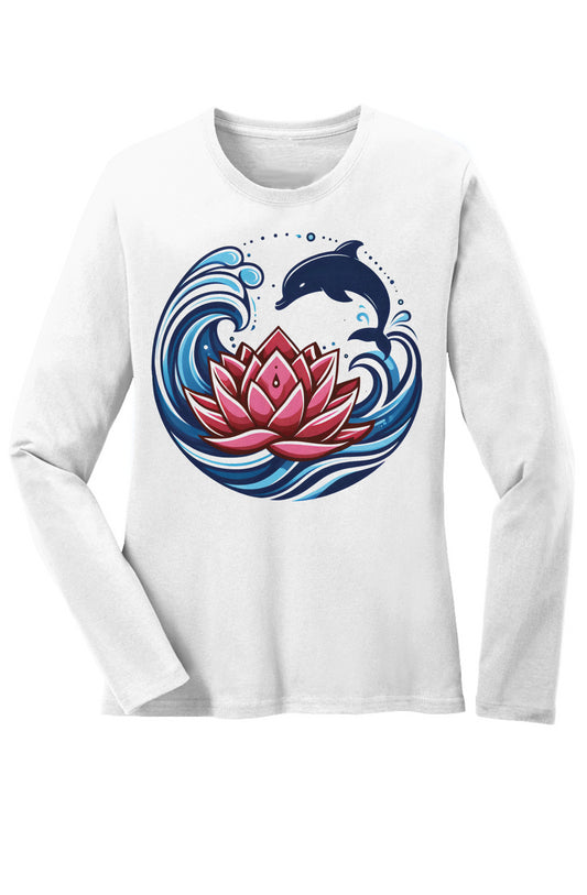 Lotus Dolphin Wave - Long Sleeve Core Cotton Tee -
